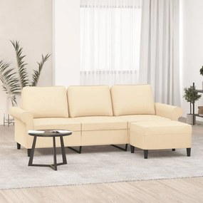 Canapea cu 3 locuri cu taburet, crem, 180 cm, material textil