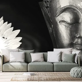 Tapet autoadeziv divinul Buddha în alb-negru