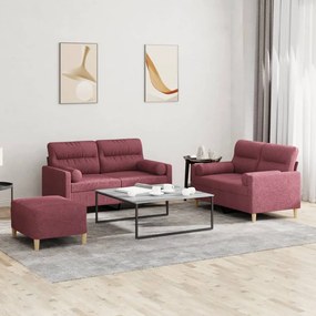 vidaXL Set canapea cu perne, 3 piese, roșu vin, material textil