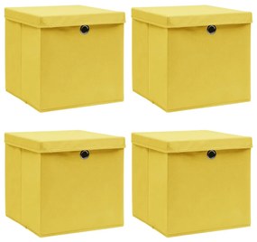 vidaXL Cutii depozitare cu capace 4 buc., galben, 32x32x32 cm, textil