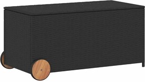 vidaXL Ladă depozitare de grădină cu roți, negru, 190 L, poliratan