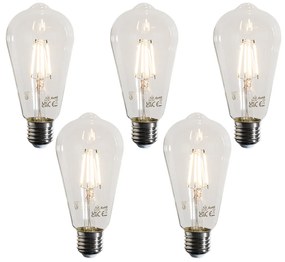 Set de 5 becuri cu filament LED E27 ST64 transparente 4W 470 lm 2700K