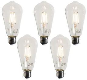 Set de 5 becuri cu filament LED E27 ST64 transparente 4W 470 lm 2700K