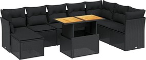 vidaXL Set mobilier de grădină cu perne, 9 piese, negru, poliratan