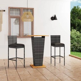 3064857 vidaXL Set mobilier bar de grădină, cu perne, 3 piese, gri, poliratan