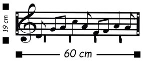 Cuier de perete 60x19 cm metal note muzicale