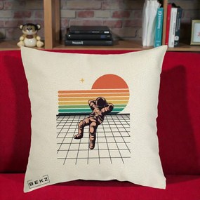 Perna Decorativa Astronaut Retro Space, 40x40 cm, Ecru, Husa Detasabila, Perna Inclusa, BEKZ®