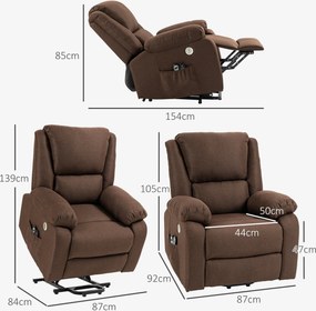 HOMCOM Scaun Electric Rabatabil cu 8 Puncte de Masaj și Suport pentru Picioare, Fotoliu Modern din Țesătură, 87x92x105 cm, Cafea | Aosom Romania