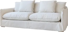 Canapea 3 locuri din in crem cu dungi latte, umplutură din pene de rață și 5 perne decorative, „Malo”