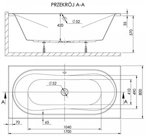Cadă de baie dreaptă Doria Duo 80x170