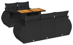 3327212 vidaXL Set mobilier de grădină cu perne, 6 piese, negru, poliratan