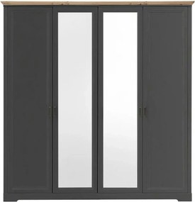Dulap JASMIN, gri grafit/stejar artisan, PAL, cu 4 usi, 214x64x220 cm