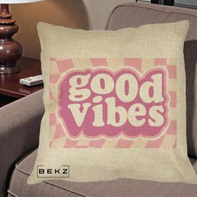 Perna Decorativa Good Vibes Retro Roz, 40x40 cm, Crem, Husa Detasabila, Perna Inclusa, BEKZ®