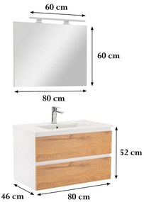 Mobilier complet de baie Vario Forte 80, stejar alb