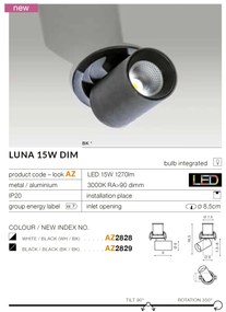Spot LED dimabil incastrabil, directionabil pentru tavan/plafon LUNA alb/negru