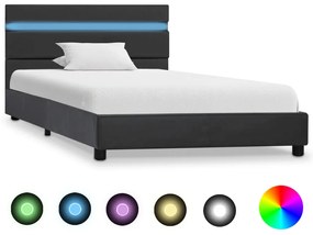 Cadru de pat cu LED-uri, gri, 100 x 200 cm, piele ecologica Gri, 100 x 200 cm