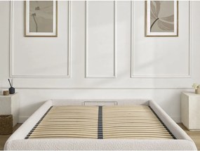 Pat matrimonial alb tapițat cu spațiu de depozitare/fără tăblie cu somieră 160x200 cm Inera – Bobochic Paris