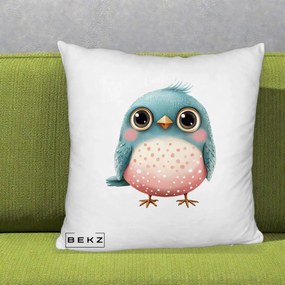 Perna Decorativa Pasare Teal-Roz cu Pete, 40x40 cm, Alb Pufos, Husa Detasabila, Perna Inclusa, BEKZ®