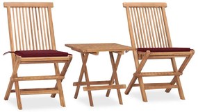 vidaXL Set mobilier exterior pliabil cu perne, 3 piese, lemn masiv tec