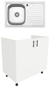 Set Masca Chiuveta Karo, Alb, 80 x 50 x 80 cm, Chiuveta Inox, Cuva stanga