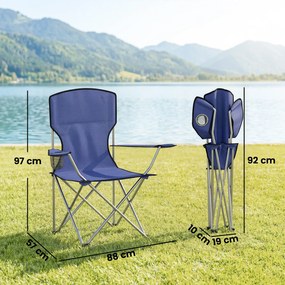 Outsunny Set de 2 scaune de camping pliabile cu suport pentru pahar, husă de transport, spătar înalt, 88x57x97cm, Albastru închis | Aosom Romania