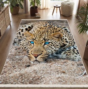 Covor cameră antiderapant, 200x300 cm, model leopard 3D