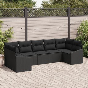 vidaXL Set de canapele pentru grădină 7 pcs Negru Rattan poli