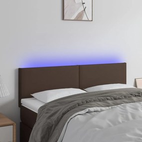 3121425 vidaXL Tăblie de pat cu LED, maro, 144x5x78/88 cm, piele ecologică