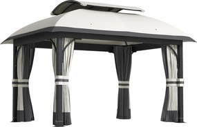 Outsunny Pavilion de Grădină cu Perdele, Plasă, Acoperiș Ventilat și Cadru Metalic Galvanizat, 395x330x294 cm, Gri | Aosom Romania