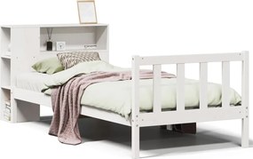 vidaXL Pat cu bibliotecă fără saltea, alb, 75x190 cm, lemn masiv pin