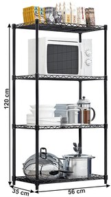 Etajera 4 rafturi, negru, SUER TYP 1