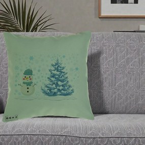 Perna Decorativa Om de Zapada si Brad Craciun, 40x40 cm, Verde, Husa Detasabila, Perna Inclusa, BEKZ®