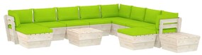 Set mobilier gradina din paleti cu perne, 12 piese, lemn molid verde aprins, 3x colt + 5x mijloc + 2x masa + 2x suport pentru picioare, 1