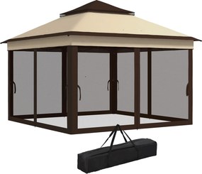 Outsunny Foisor Pop Up 3x3m Cu Plasa Si Geanta De Transport, Cort De Petrecere Reglabil In Inaltime Si Rezistent UV, Bej