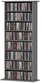 HOMCOM Depozitare pentru CD și DVD cu 8 compartimente și 6 polițe reglabile, capacitate max. 360 CD/185 DVD și Blu-ray, gri | Aosom Romania