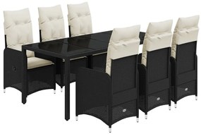 3276993 vidaXL Set bistro de grădină, 7 piese, cu perne, negru, poliratan