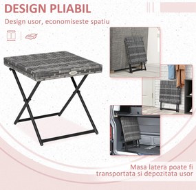 Outsunny Măsuță Pliabilă pentru Grădină din Ratan Sintetic și Oțel Spațiu-Eficient 40x40x40cm Gri | Aosom Romania