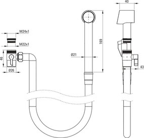 Set baterie bideu, cu comutator de dus si suport fix de perete, crom, Deante Bidetta
