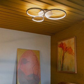 Plafoniera neagră cu lemn incluzând LED cu dimmer în 3 trepte, 3 lumini - Alec