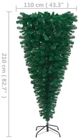 Pom de Craciun artificial inversat cu LED-uri, verde, 210 cm 210 x 110 cm, 1