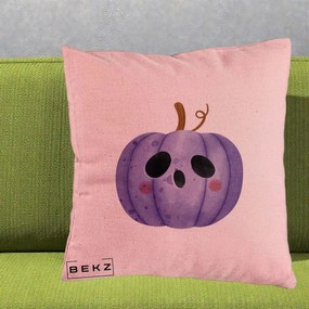 Perna Decorativa Dovleac Halloween Mov Kawaii, 40x40 cm, Roz, Husa Detasabila, Perna Inclusa, BEKZ®