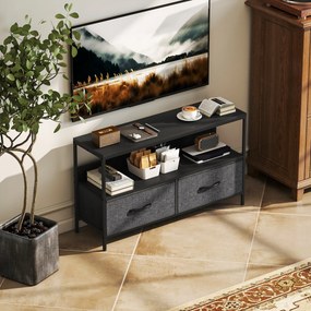 HOMCOM Mobilier pentru Televizor de 47" cu Sertare Pliabile din Material Textil și Raft, 98x29x56 cm, Lemn Natural | Aosom Romania