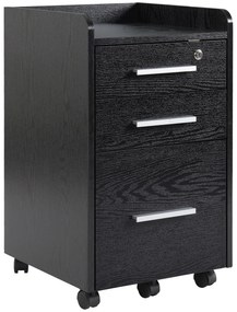 HOMCOM Dulap Portadocumente din Lemn cu 3 Sertare cu Chei de Securitate și 5 Roți, 39.2x40x65.4 cm, Negru | Aosom Romania