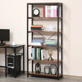 Biblioteca in Stil Industrial Vintage cu 6 Rafturi din Lemn si Metal Negru, 80x30x180cm HOMCOM | Aosom Romania