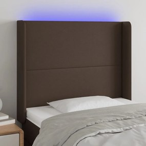 Tablie de pat cu LED, maro, 83x16x118 128 cm, piele ecologica 1, Maro, 83 x 16 x 118 128 cm