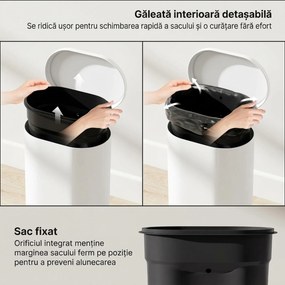 HOMCOM Coș de gunoi dreptunghiular cu pedală 12L din metal, cu găleată interioară detașabilă, închidere lentă, alb | Aosom Romania