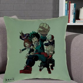 Perna Personalizata My Hero Academia Izuku Deku si Echipa, 40x40 cm, Verde, Husa Detasabila, Perna Inclusa, BEKZ®
