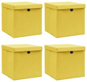 vidaXL Cutii depozitare cu capace, 4 buc., galben, 32x32x32 cm, textil