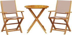 vidaXL Set mobilier bistro, 3 piese, textil taupe/lemn masiv