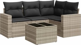 vidaXL Set canapele de grădină cu perne, 5 piese gri deschis poliratan